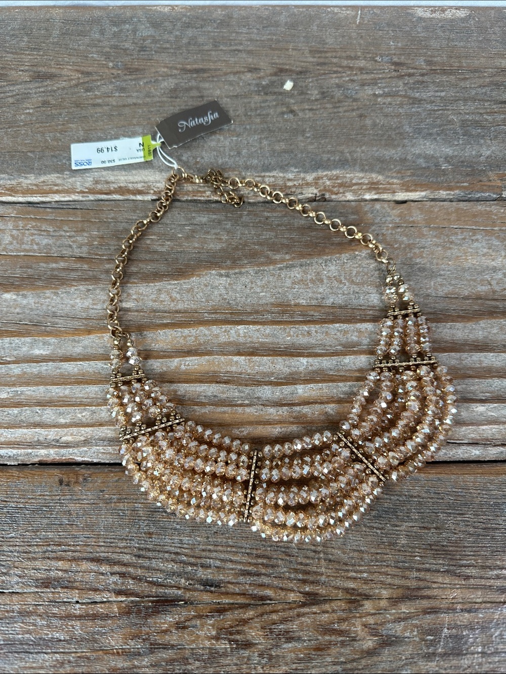 Natasha Couture Gold-Tone Multi-Strand Champagne Crystal Bib Necklace